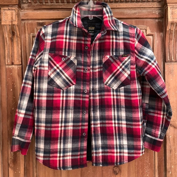 Volcom Boys Workwear Plaid Quilted Lined Shacket Red/ Blue Size Small - Picture 1 of 16